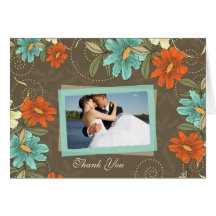 Vintage chic aqua orange cream wedding thank you greeting cards