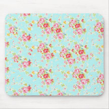 Vintage chic floral roses blue rose shabby flowers mouse pad