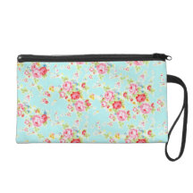 Vintage chic floral roses blue shabby rose flowers wristlet purse