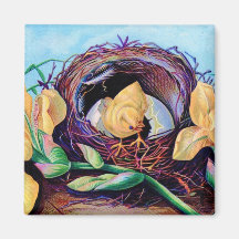 Vintage Chick in Nest of Irises Fridge Magnets