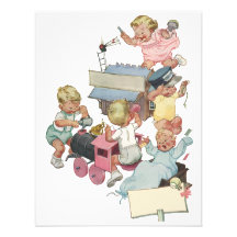 Vintage Child Birthday Party Toy Trains Invitation