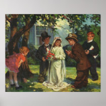 Vintage Child Bride and Groom; Pretend Wedding Print