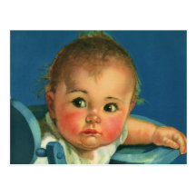 Vintage Child, Cute Baby Boy or Girl in Highchair Postcard