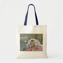 Vintage Child, Cute Baby Playing in Crib, Nap Time Canvas Bag