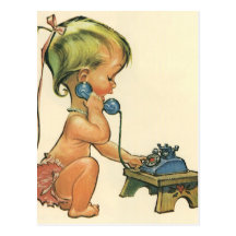Vintage Child Cute Blonde Girl Talking on Toy Phon Post Cards