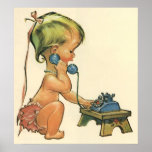 Vintage Child Cute Blonde Girl Talking on Toy Phon Poster