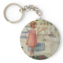 Vintage Child Doing Laundry, Hanging Clothes Keychain