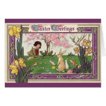 Vintage Child on an Easter Egg Hunt with Animals Card