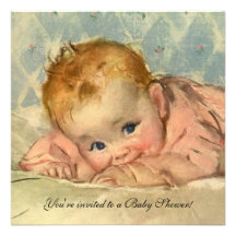 Vintage Child on Blanket, Baby Girl baby Shower Announcements