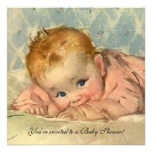 Vintage Child on Blanket, Baby Girl baby Shower Personalized Invitation