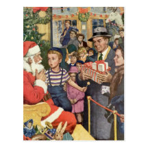 Vintage Child on Santa Claus Lap; Christmas Wish Postcards
