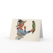 Vintage Child Playing Pirate with His Parrot Cards