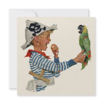 Vintage Child Playing Pirate with His Parrot Custom Invitation