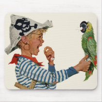 Vintage Child Playing Pirate with His Parrot Mouse Pads