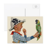 Vintage Child Playing Pirate with His Parrot postcards