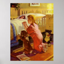 Vintage Child Praying with Dog; Bedtime Prayers Poster