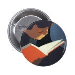 Vintage Child Reading a Book, Back to School Time! Button