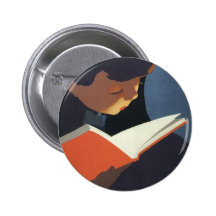 Vintage Child Reading a Book, Back to School Time! Button