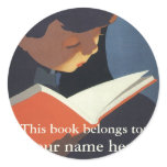 Vintage Child Reading a Book, Back to School Time! stickers