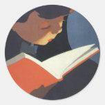 Vintage Child Reading a Book, Back to School Time! Round Sticker