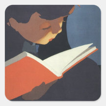 Vintage Child Reading a Book, Back to School Time! Square Stickers