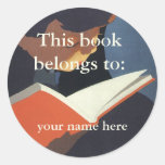 Vintage Child Reading a Book, Bookplate Sticker