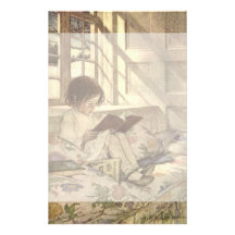 Vintage Child Reading a Book, Jessie Willcox Smith Stationery Design