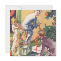 Vintage Children and Presents on Christmas Morning Personalized Invitation
