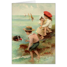 Vintage - Children at the beach Greeting Cards