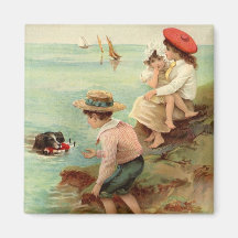 Vintage - Children at the beach Refrigerator Magnet