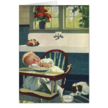 Vintage Children, Baby Sleeping Highchair Kitchen Card