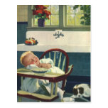 Vintage Children, Baby Sleeping Highchair Kitchen Post Cards