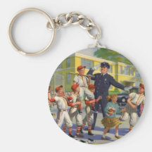 Vintage Children, Baseball Players Crossing Guard Keychains