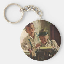 Vintage Children Boy Newspaper Journalists, Writer Key Chains