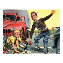 Vintage Children, Boy Safety Patrol Helping Girl Announcement