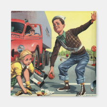 Vintage Children, Boy Safety Patrol Helping Girl Magnets