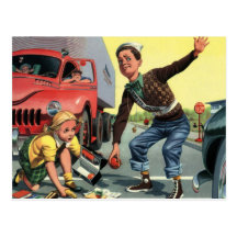 Vintage Children, Boy Safety Patrol Helping Girl Post Card