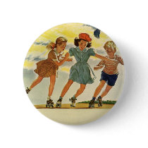 Vintage Children, Boys and Girls Roller Skating