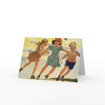 Vintage Children, Boys and Girls Roller Skating