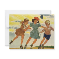 Vintage Children, Boys and Girls Roller Skating