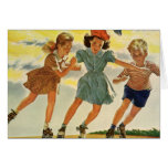 Vintage Children, Boys Girls Fun Roller Skating Greeting Card