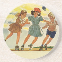 Vintage Children, Boys Girls Fun Roller Skating Coaster