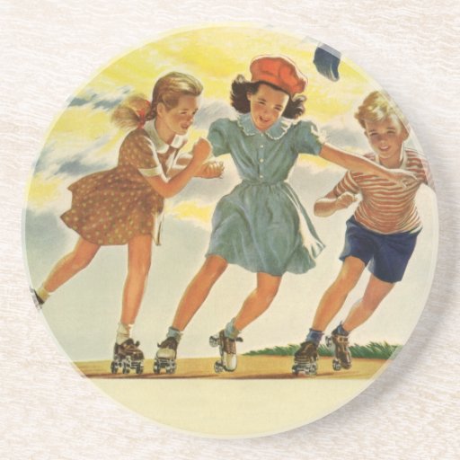 Vintage Children, Boys Girls Fun Roller Skating Coaster