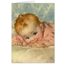 Vintage Children Cute Baby Girl in Pink on Blanket Card