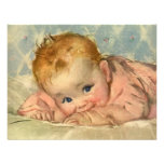 Vintage Children Cute Baby Girl in Pink on Blanket Personalized Invitation