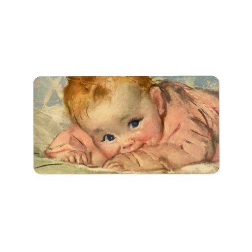 Vintage Children Cute Baby Girl in Pink on Blanket Personalized Address Labels