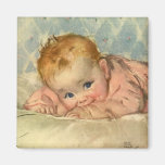 Vintage Children Cute Baby Girl in Pink on Blanket Refrigerator Magnets