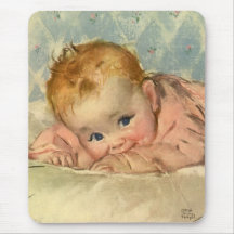 Vintage Children Cute Baby Girl in Pink on Blanket Mouse Pad