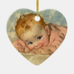 Vintage Children Cute Baby Girl in Pink on Blanket Christmas Ornaments