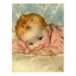 Vintage Children Cute Baby Girl in Pink on Blanket Post Card